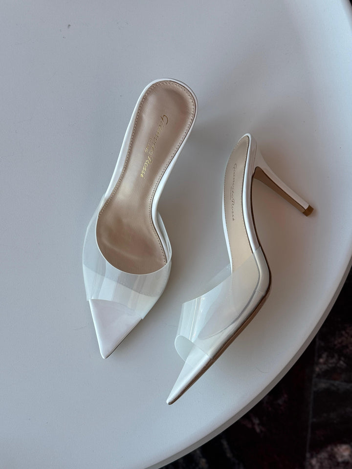 GIANVITO ROSSI Rania 85 Suede Organza Embellished Mules