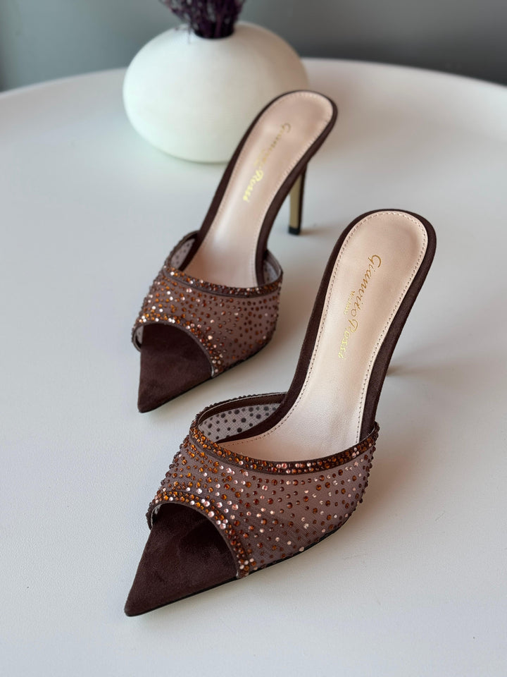 GIANVITO ROSSI Rania 85 Suede Organza Embellished Mules